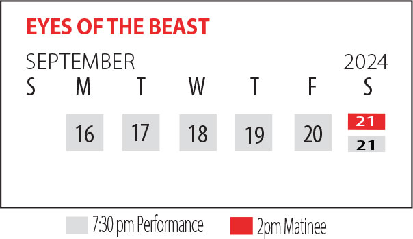 Calendar showing performances for The Climate Change event running September 16-21 at 7:30 pm and September 21 at 2 pm.