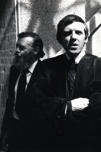 Farley Mowat (left) & Dave Godfrey at UVic in 1982 (photo: UVic Archives)
