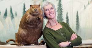 Beaver researcher Frances Backhouse . . . and friend (UVic Photo Services)