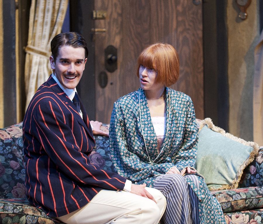 Cousin Clive (Jonathan Mason) is enamoured with the young woman in distress (Taryn Lees) and decides to help. Photo: David Lowes.